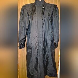 Vintage Womens Rain Windbreaker Long Jacket Size 5/6 Black Retro Trench S
